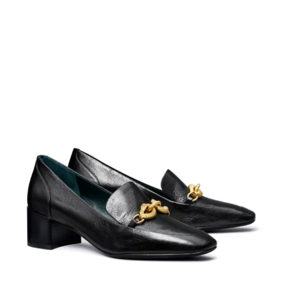 Tory Burch Elegant Black Loafers with Gold Accent #7